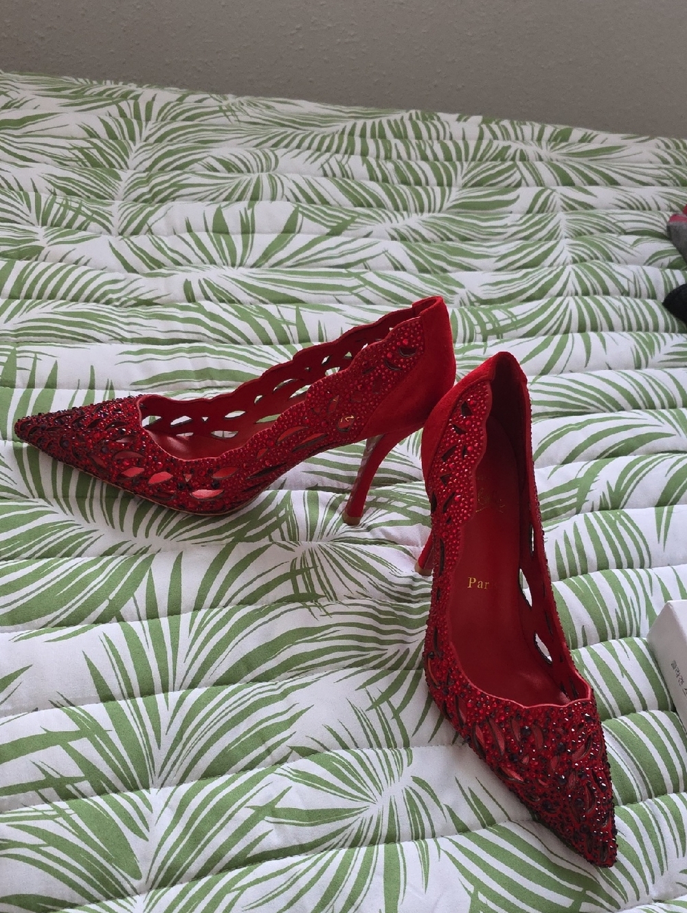 Red Embellished Pointed-Toe Women’s Heels